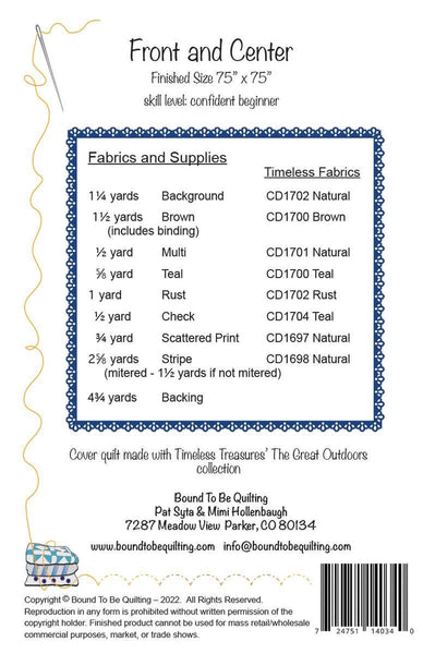 SALE Front and Center Quilt PATTERN P236 by Bound To Be Quilting - Riley Blake Design - INSTRUCTIONS Only - Large Print Feature