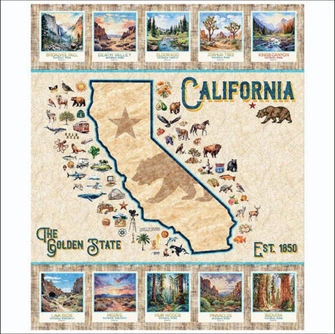 California Dreaming California Panel 31345 Multi X - by QT Fabrics - The Golden State - Quilting Cotton Fabric
