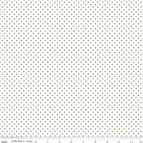 15" End of Bolt - SALE Navy Flat Swiss Dots on Cream Le Creme by Riley Blake Designs - Polka Dot - Quilting Cotton Fabric