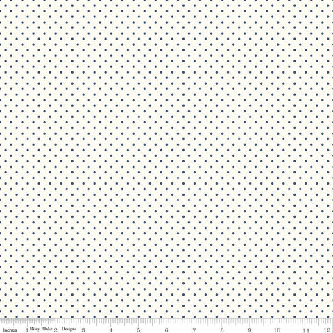 18" End of Bolt - SALE Navy Flat Swiss Dots on Cream Le Creme by Riley Blake Designs - Polka Dot - Quilting Cotton Fabric