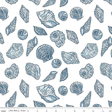 3-Yard cut- SALE Ocean Oasis Seashells WIDEBACK WB15997 White - Riley Blake - 108" - Sea Water Shells - Quilting Cotton Fabric