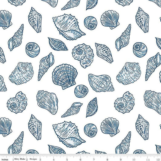 3-Yard cut- DEAL Ocean Oasis Seashells WIDEBACK WB15997 White - Riley Blake - 108" - Sea Water Shells - Quilting Cotton Fabric