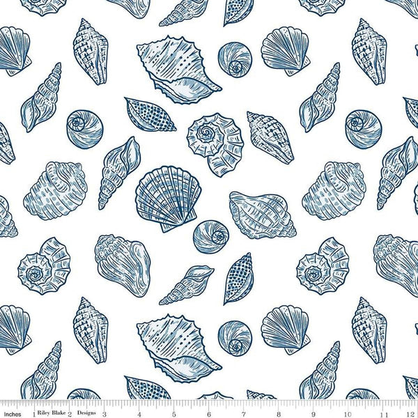 3 yard cut- Ocean Oasis Seashells WIDE BACK WB15997 White - Riley Blake - 107/108" Wide - Sea Water Shells - Quilting Cotton Fabric