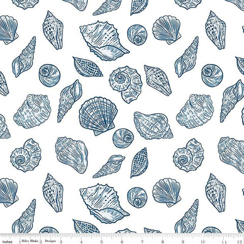 3 yard cut- Ocean Oasis Seashells WIDE BACK WB15997 White - Riley Blake - 107/108" Wide - Sea Water Shells - Quilting Cotton Fabric