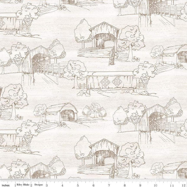 3 yard cut- SALE Covered Bridges in Spring Toile WIDE BACK WB15828 White - Riley Blake - 107/108" - Tone-on-Tone - Quilting Cotton Fabric