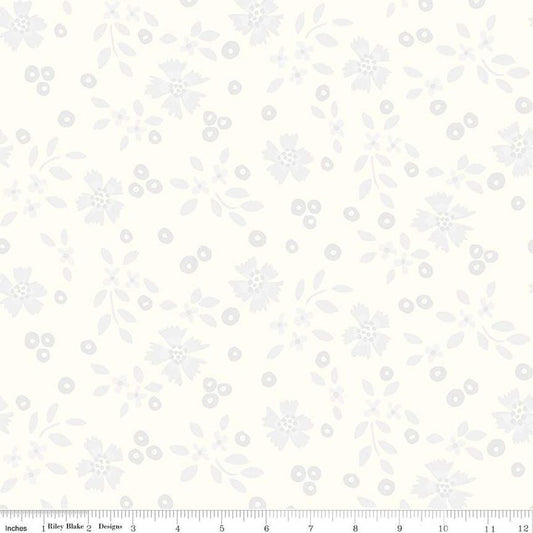 3-Yard cut- Vibrance Abloom WIDEBACK WB15957 Cloud - Riley Blake - 107/108" - Scattered Blossoms Leaves Floral - Quilting Cotton Fabric