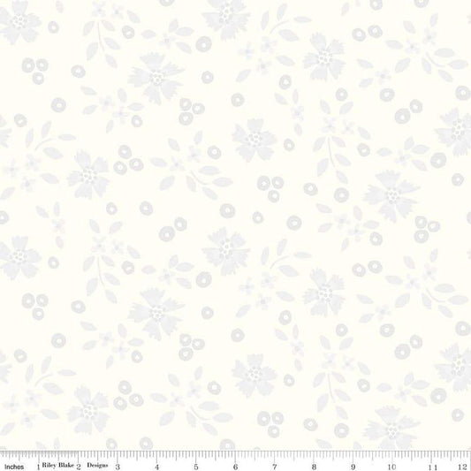 2 Yard 29" End of Bolt Vibrance Abloom WIDEBACK Cloud - Riley Blake - 107/108" - Scattered Blossoms Leaves Floral - Quilting Cotton Fabric