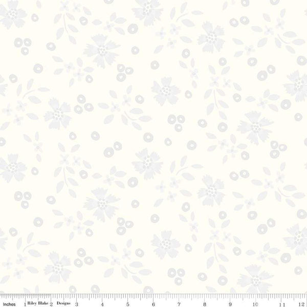 3 yard cut- Vibrance Abloom WIDE BACK WB15957 Cloud - Riley Blake - 107/108" - Scattered Blossoms Leaves Floral - Quilting Cotton Fabric