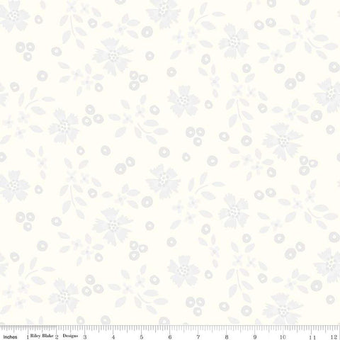 3 yard cut- Vibrance Abloom WIDE BACK WB15957 Cloud - Riley Blake - 107/108" - Scattered Blossoms Leaves Floral - Quilting Cotton Fabric