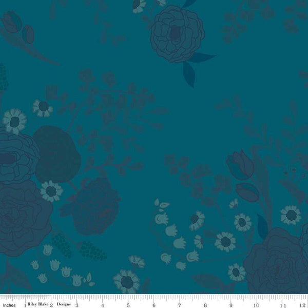 2 yard 28" End of Bolt - First Blooms Tonal Floral WIDE BACK WB16331 Denim - Riley Blake Designs - 107/108" Wide - Quilting Cotton Fabric
