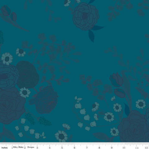2 yard 28" End of Bolt - First Blooms Tonal Floral WIDE BACK WB16331 Denim - Riley Blake Designs - 107/108" Wide - Quilting Cotton Fabric