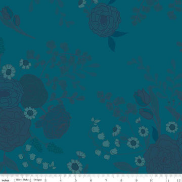 3-Yard cut- First Blooms Tonal Floral WIDEBACK WB16331 Denim - Riley Blake Designs - 108" - Flowers - Quilting Cotton Fabric