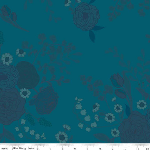 2 yard 28" End of Bolt - First Blooms Tonal Floral WIDE BACK WB16331 Denim - Riley Blake Designs - 107/108" Wide - Quilting Cotton Fabric