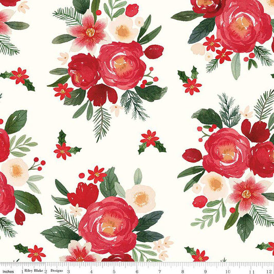3-Yard cut- SALE Charming Christmas Floral WIDEBACK WB16358 Cloud - Riley Blake Designs - 108" - Quilting Cotton Fabric