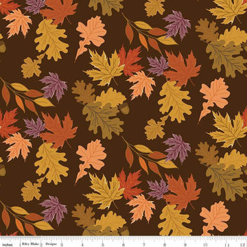 3-Yard cut- SALE The Awe of Autumn Leaves WIDEBACK WB16199 Brown - Riley Blake Designs - 108" - Leaf - Quilting Cotton Fabric