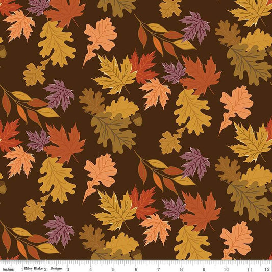3-Yard cut- The Awe of Autumn Leaves WIDEBACK WB16199 Brown - Riley Blake Designs - 108" - Leaf - Quilting Cotton Fabric
