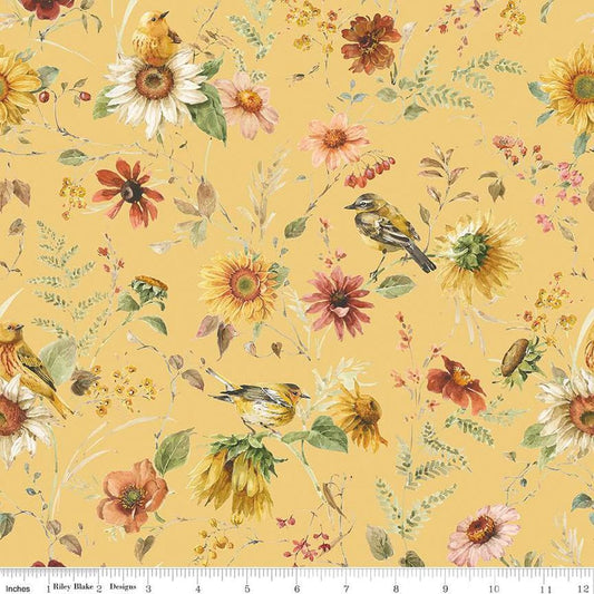 3-Yard Cut - Sunflower Whispers Prairie Yellow 108" WIDEBACK - WB16676 - Riley Blake Quilting Cotton Fabric