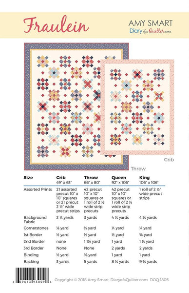 SALE Fraulein Quilt PATTERN P123 by Amy Smart - Riley Blake Designs - INSTRUCTIONS Only - Multiple Sizes - 10" Stacker Rolie Polie Friendly