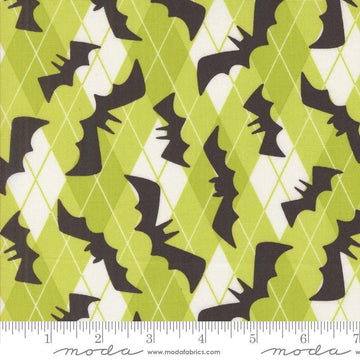 Image of the Fab Boo Lous Bats Green Slime quilting cotton fabric. Features bats on a green background. Cute Little Fabric Shop