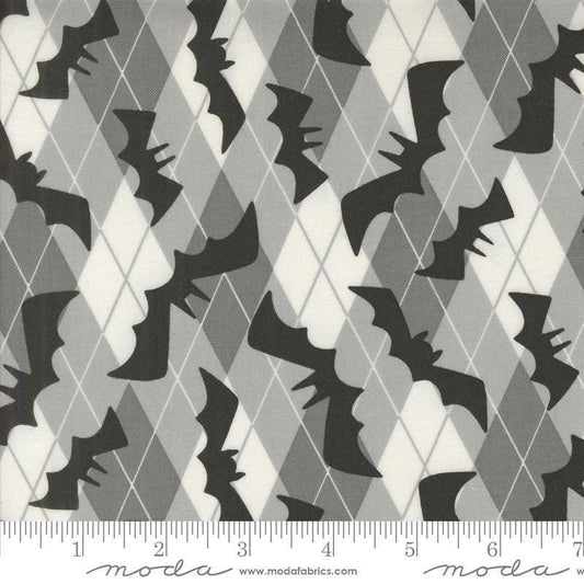Image of the Fab Boo Lous Bats Shadow quilting cotton fabric. Features bats on a black background. Cute Little Fabric Shop