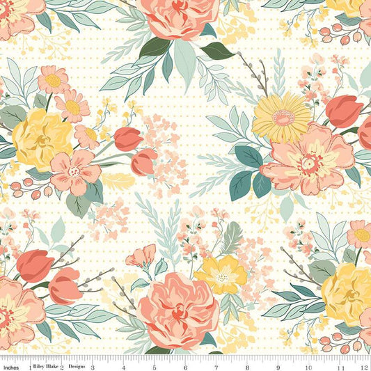 3-Yard cut- SALE New Beginnings Floral WIDEBACK WB15759 Cream - Riley Blake - 108" - Quilting Cotton Fabric
