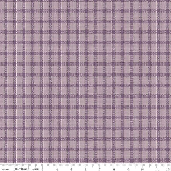 SALE Gentler Times Whippersnapper C16488 Plum - Riley Blake Designs - Lori Holt - Pixelated Plaid Stripe - Quilting Cotton Fabric