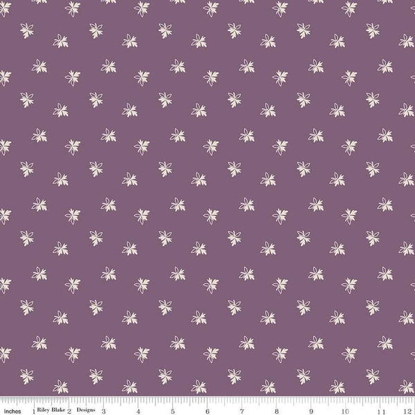Gentler Times Endearing C16477 Plum - Riley Blake Designs - Lori Holt - Scattered Leaves Leaf - Quilting Cotton Fabric