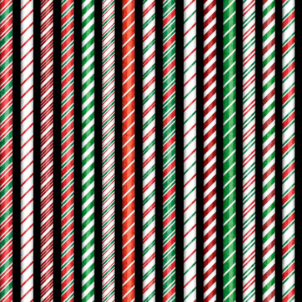 Holly Jolly Candy Cane Stripe 31165 Black J - QT Fabrics - Striped Lines Sweets Treat - Quilting Cotton Fabric
