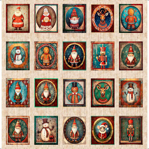 Santa's Workshop Christmas Character Picture Patches Panel 31070 Multi X - QT Fabrics - Christmas St. Nick Holiday - Quilting Cotton Fabric