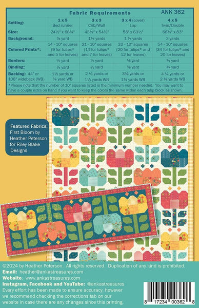Tulip Festival Quilt and Runner PATTERN P154 by Heather Peterson - Riley Blake Designs - INSTRUCTIONS Only - 10" Stacker Friendly