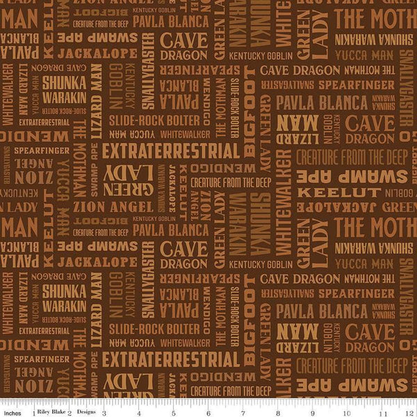 SALE Legends of the National Parks Names C13282 Brown - Riley Blake Designs - Recreation Outdoors Text - Quilting Cotton Fabric