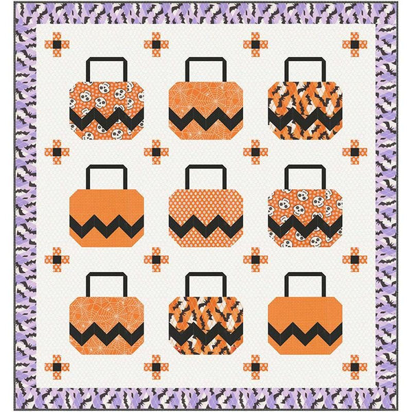 Fab Boo Lous Panel Quilt Kit KIT22480 - Moda Fabrics - Pattern Fabric - Piecing - Quilting Cotton Fabric - Trick or Treat Bags Pumpkin