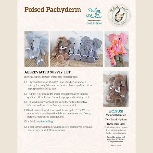 Poised Pachyderm Elephant Plush Doll Pattern Quilt PATTERN by QT Designers - QT Fabrics - Instructions Only - Plushie Animal