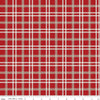 Image of the Mistletoe & Holly Plaid Barn Red quilting cotton fabric by Riley Blake Designs. Features lines on a red background. Cute Little Fabric Shop