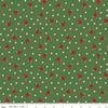 Image of the Mistletoe & Holly Mistle Scattered Bells Clover quilting cotton fabric by Riley Blake Designs. Features stars on a green background. Cute Little Fabric Shop
