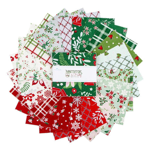 SALE Mistletoe & Holly Charm Pack 5" Stacker Bundle - Riley Blake Designs - 42 piece Precut Pre cut - Christmas - Quilting Cotton Fabric