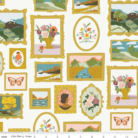 3 yard cut- Winged Medley Gallery WIDE BACK WB15917 Cloud - Riley Blake - 107/108" - Floral Flowers Frames - Quilting Cotton Fabric