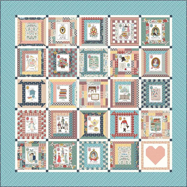 SALE A to Z Jane Austen Panel Quilt PATTERN P100 by Bluebird Patterns - Riley Blake Designs - INSTRUCTIONS Only - Fat Quarter Friendly