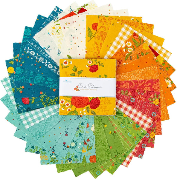 First Blooms Charm Pack 5" Stacker Bundle - Riley Blake Designs - 42 piece Precut Pre cut - Floral Flowers - Quilting Cotton Fabric