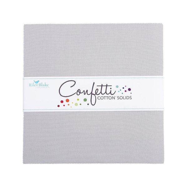 SALE Confetti Cottons Silver Layer Cake 10" Stacker Bundle - Riley Blake - 42 piece Precut Pre cut - Solid - Quilting Cotton Fabric