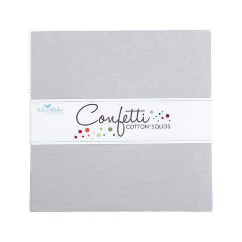 SALE Confetti Cottons Silver Layer Cake 10" Stacker Bundle - Riley Blake - 42 piece Precut Pre cut - Solid - Quilting Cotton Fabric