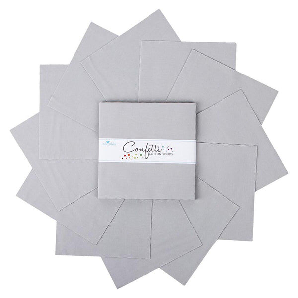 SALE Confetti Cottons Silver Layer Cake 10" Stacker Bundle - Riley Blake - 42 piece Precut Pre cut - Solid - Quilting Cotton Fabric