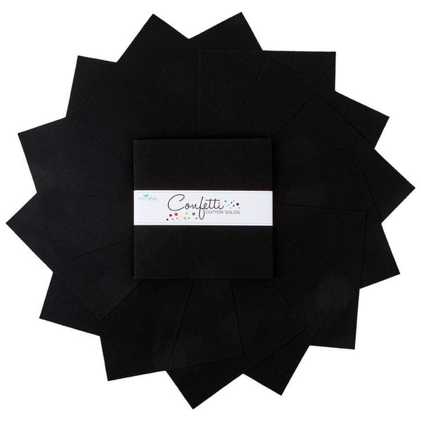SALE Confetti Cottons Pitch Black Layer Cake 10" Stacker Bundle - Riley Blake - 42 piece Precut Pre cut - Solid - Quilting Cotton Fabric