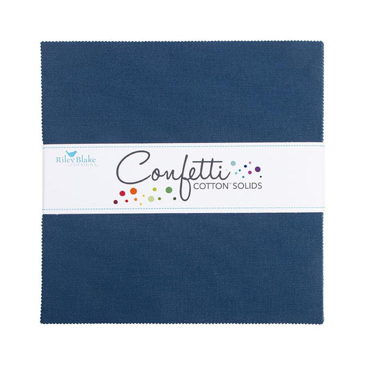 DEAL Confetti Cottons Oxford Blue Layer Cake 10" Stacker Bundle - Riley Blake - 42-Piece Precut  - Solid - Quilting Cotton Fabric