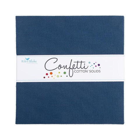 Confetti Cottons Oxford Blue Layer Cake 10" Stacker Bundle - Riley Blake - 42 piece Precut Pre cut - Solid - Quilting Cotton Fabric