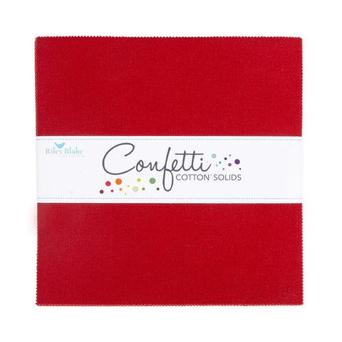 SALE Confetti Cottons Dahlia Red Layer Cake 10" Stacker Bundle - Riley Blake - 42 piece Precut Pre cut - Solid - Quilting Cotton Fabric