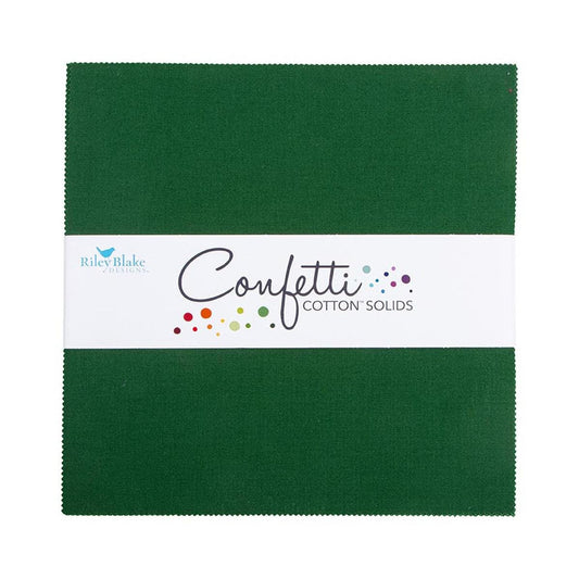 SALE Confetti Cottons Christmas Green Layer Cake 10" Stacker Bundle - Riley Blake - 42-Piece Precut  - Solid - Quilting Cotton Fabric