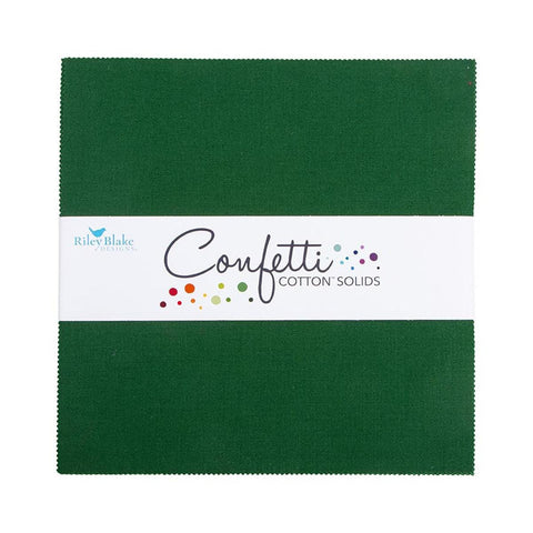 SALE Confetti Cottons Christmas Green Layer Cake 10" Stacker Bundle - Riley Blake - 42 piece Precut Pre cut - Solid - Quilting Cotton Fabric