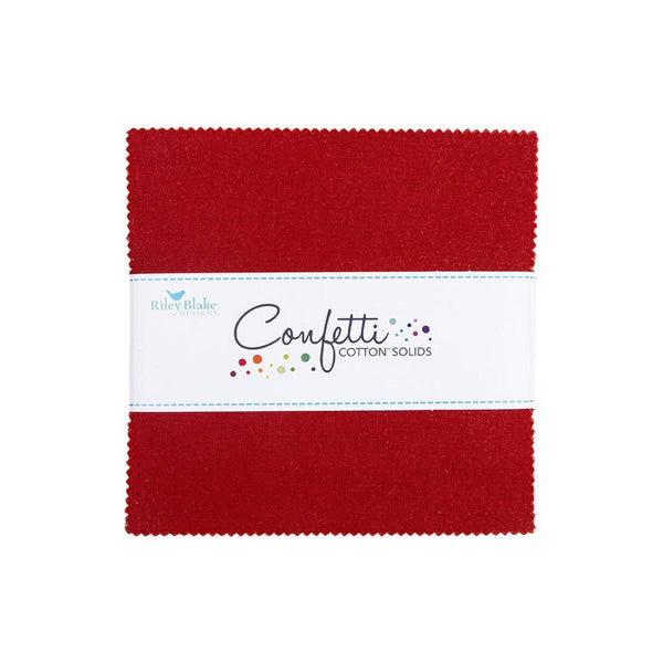 SALE Confetti Cottons Dahlia Red Charm Pack 5" Stacker Bundle - Riley Blake Designs - 42 piece Precut Pre cut - Quilting Cotton Fabric