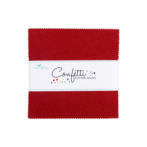 SALE Confetti Cottons Dahlia Red Charm Pack 5" Stacker Bundle - Riley Blake Designs - 42 piece Precut Pre cut - Quilting Cotton Fabric